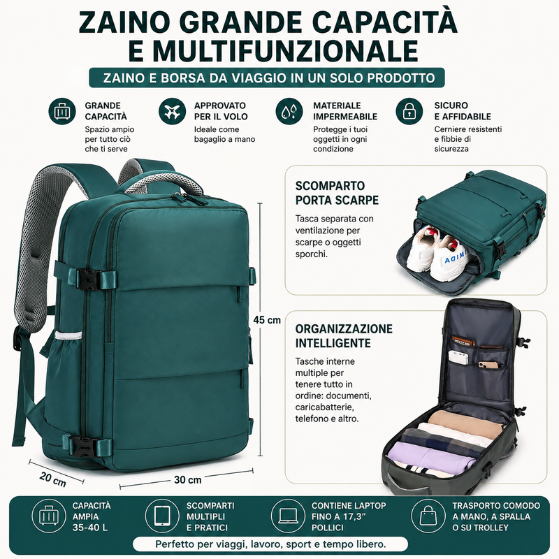 Zaino da Cabina 40x20x25 - Comodo e Capiente