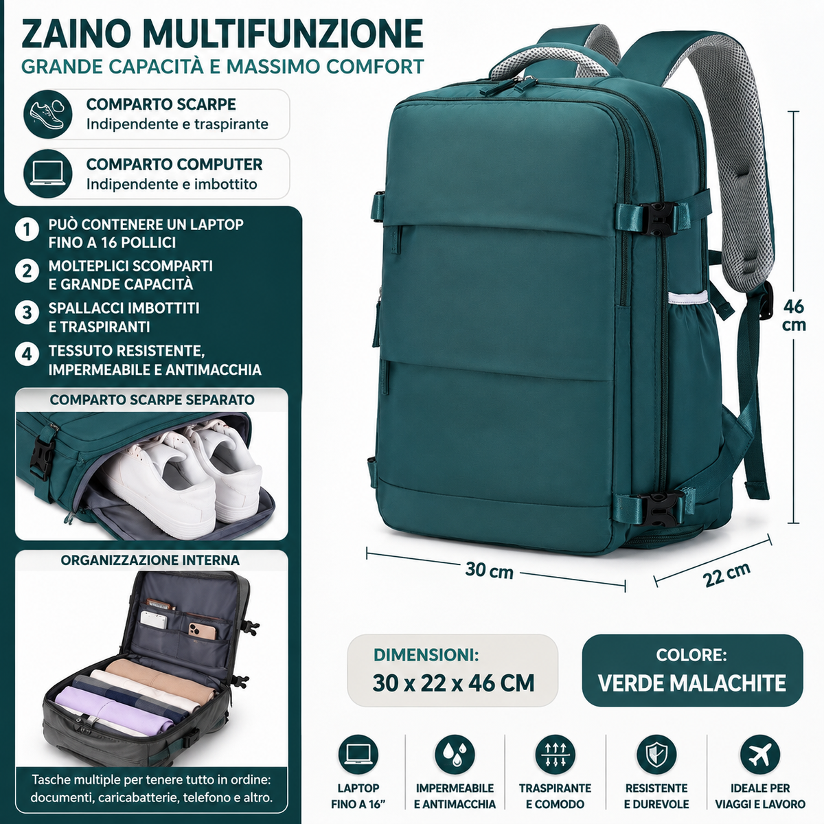 Zaino da Cabina 40x20x25 - Comodo e Capiente